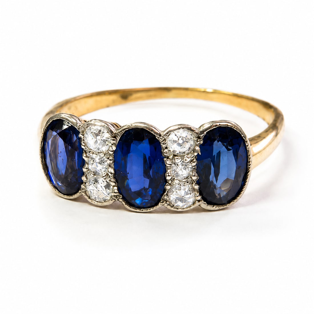 SAPPHIRE AND DIAMOND 3-STONE RING (1 of 1)