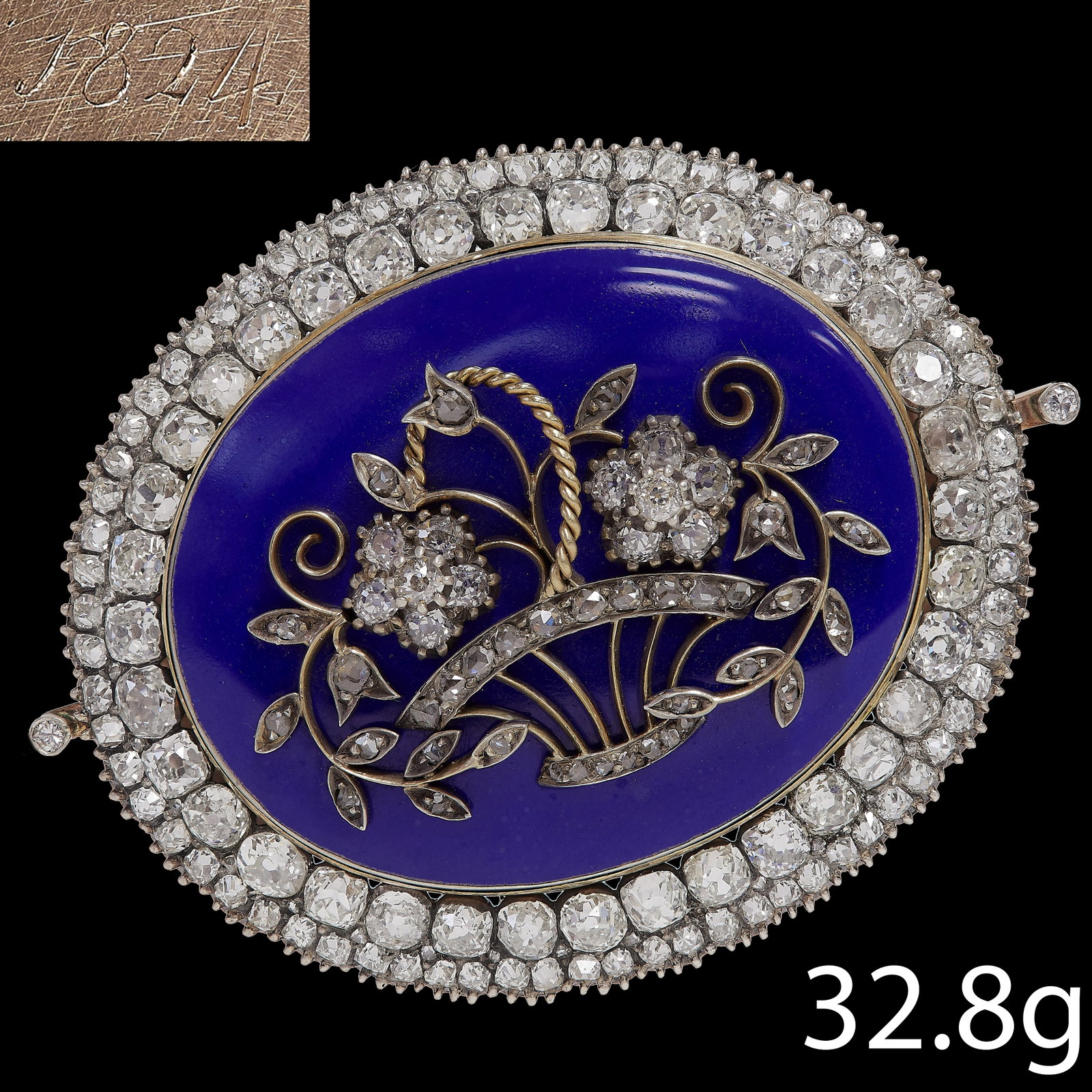 RARE LARGE GEORGIAN DIAMOND AND ENAMEL BROOCH (1 of 1)