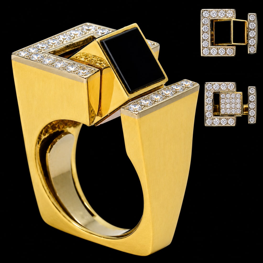 UNUSUAL RETRO DIAMOND AND HARDSTONE KINETIC RING (1 of 2)