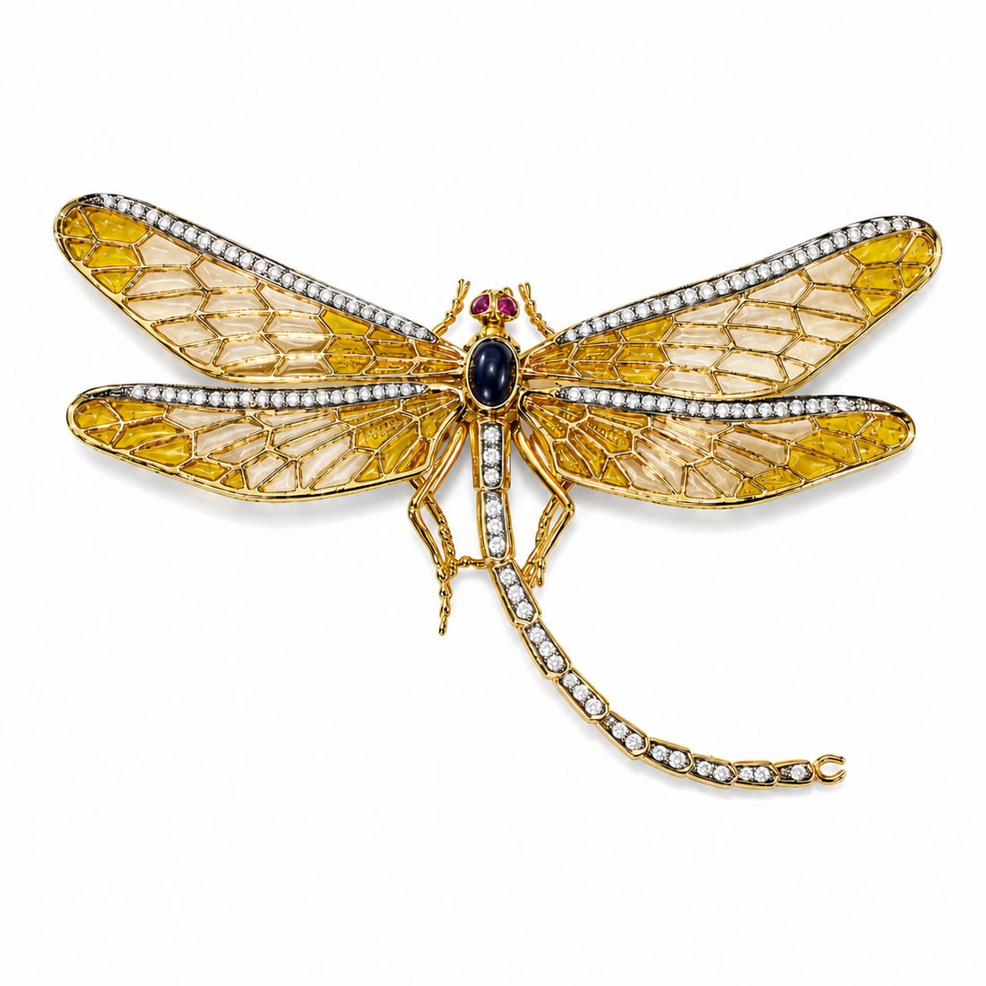 GREAT PLIQUE A JOUR ENAMEL EN TREMBLANT DIAMOND DRAGONFLY BROOCH (1 of 1)