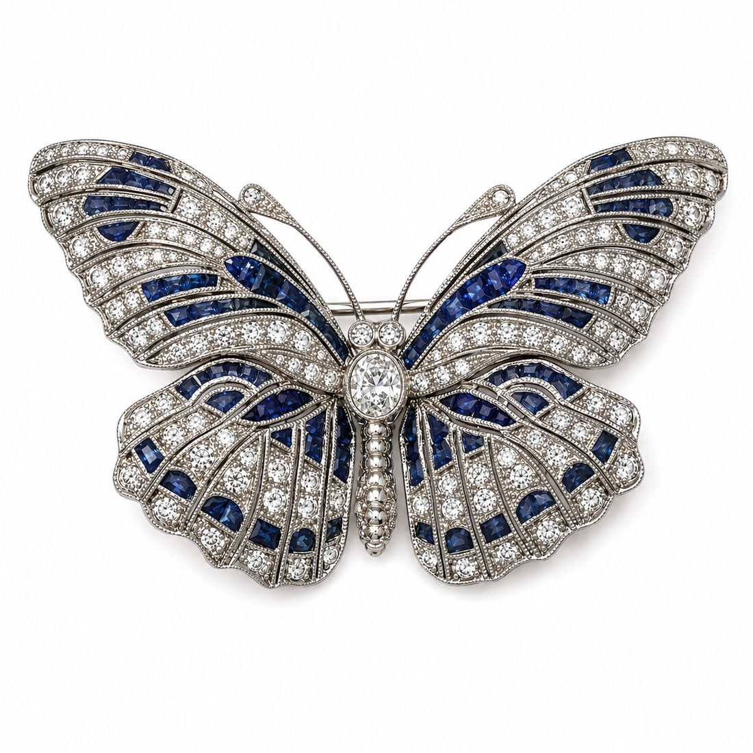 FINE EDWARDIAN SAPPHIRE AND DIAMOND BUTTERFLY BROOCH (1 of 1)