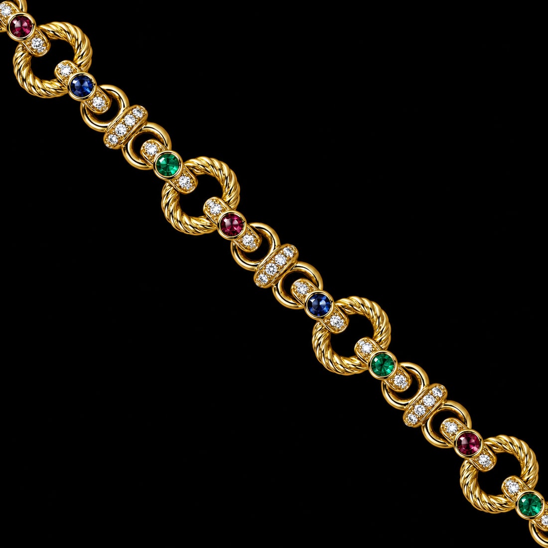 FINE DIAMOND, RUBY, SAPPHIRE AND EMERALD BRACELET (1 of 1)
