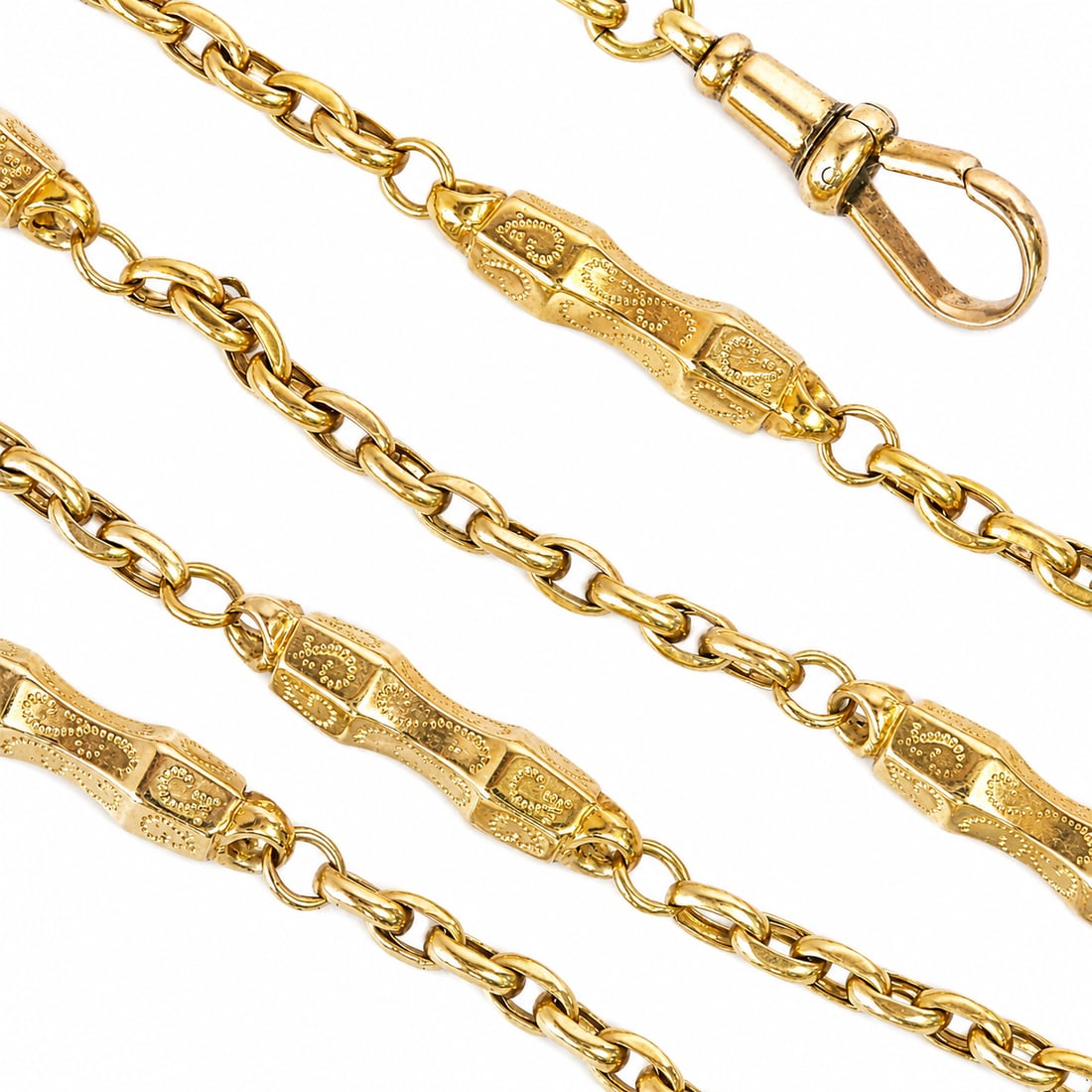 ANTIQUE GOLD GUARD CHAIN: ANTIQUE GOLD GUARD CHAIN 24 grams L 87 cm