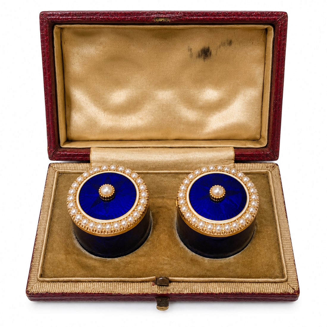 RARE PAIR OF 18TH CENTURY GOLD ANTIQUE ENAMEL AND PEARL PATCH BOXES 'BOITE A MOUCHES (1 of 4)