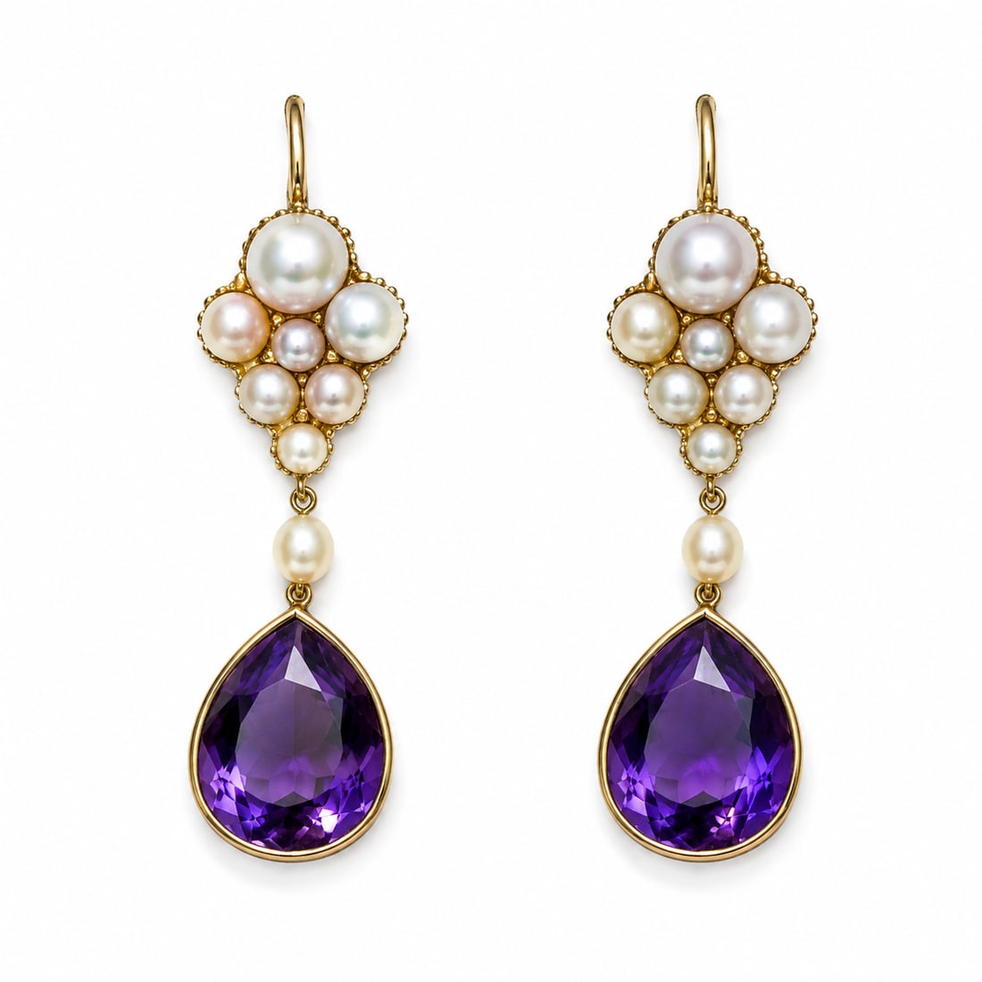 PAIR OF AMETHYST AND PEARL DROP EARRINGS (1 of 1)