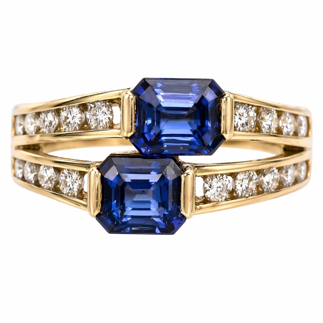 SAPPHIRE AND DIAMOND RING: SAPPHIRE AND DIAMOND RING,3.3 grams, testing 14 carat gold.Rich and vibrant sapphires, totalling approx. 1.25 ct.Diamonds bright and lively.Size L 1/2.