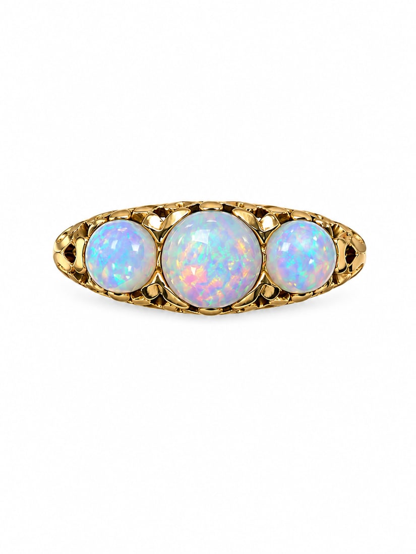 OPAL AND DIAMOND 3-STONE GOLD RING (1 of 1)