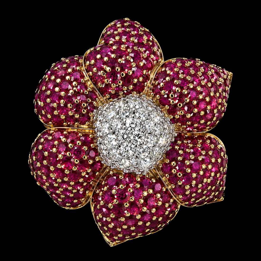 ELEGANT RUBY AND AND DIAMOND FLOWER BROOCH (1 of 1)