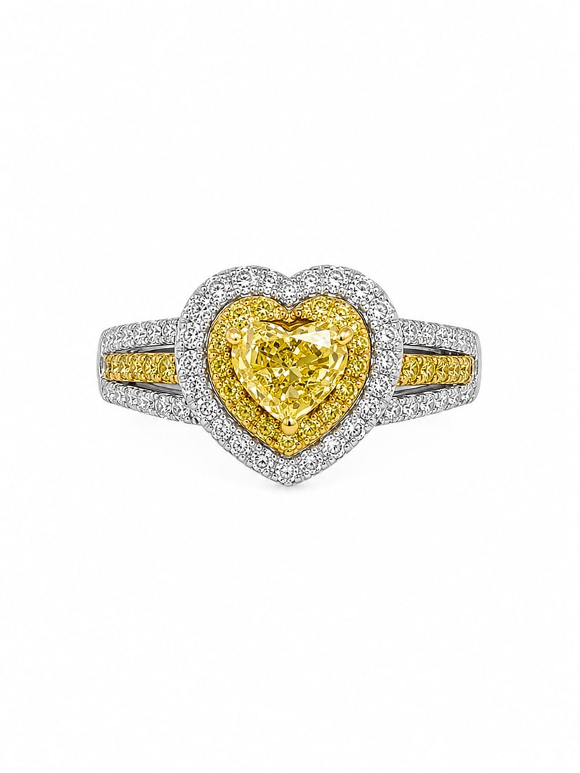 FANCY YELLOW DIAMOND AND DIAMOND HEART CLUSTER RING (1 of 1)