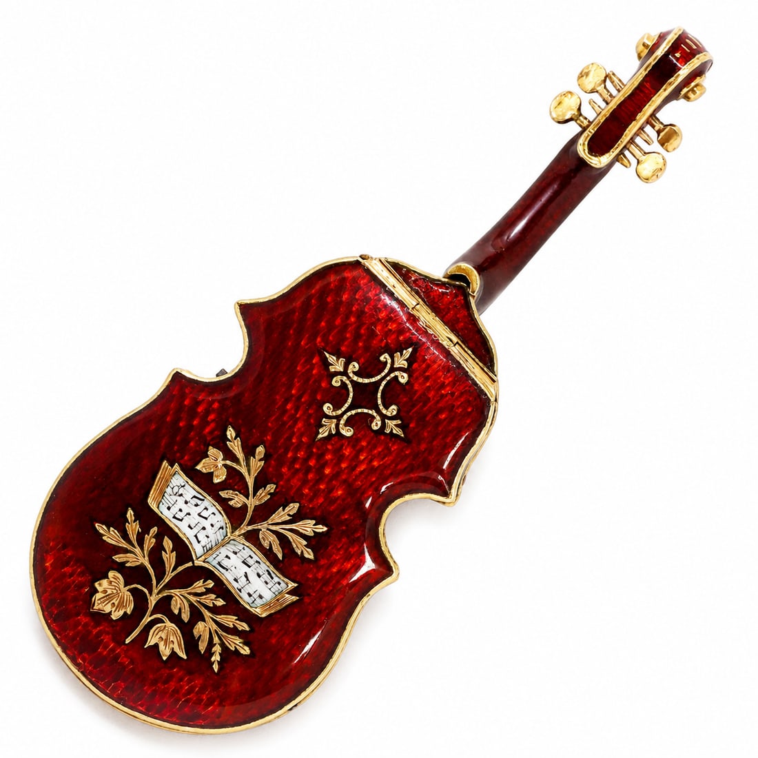 RARE AND UNUSUAL ANTIQUE AUSTRIAN ENAMEL VIOLIN HIDDEN WATCH AND VINAIGRETTE (1 of 2)
