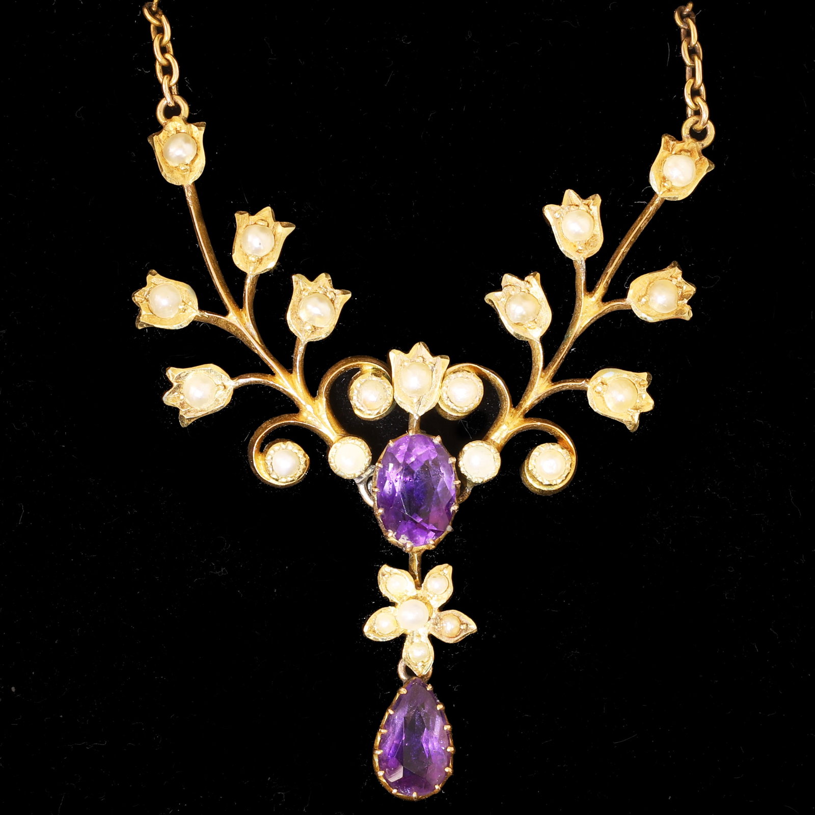 EDWARDIAN GOLD AMETHYST AND PEARL NECKLACE (1 of 1)