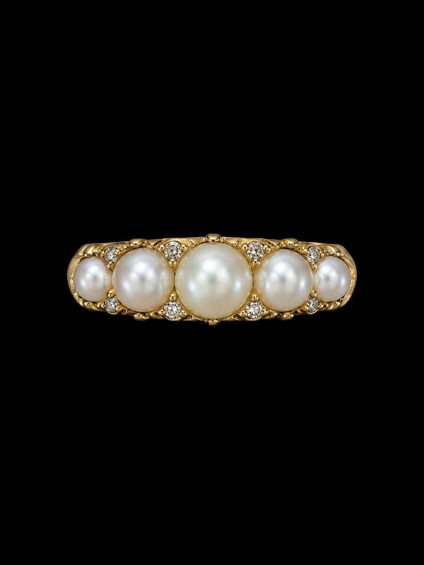 ANTIQUE PEARL AND DIAMOND 5-STONE RING (1 of 1)