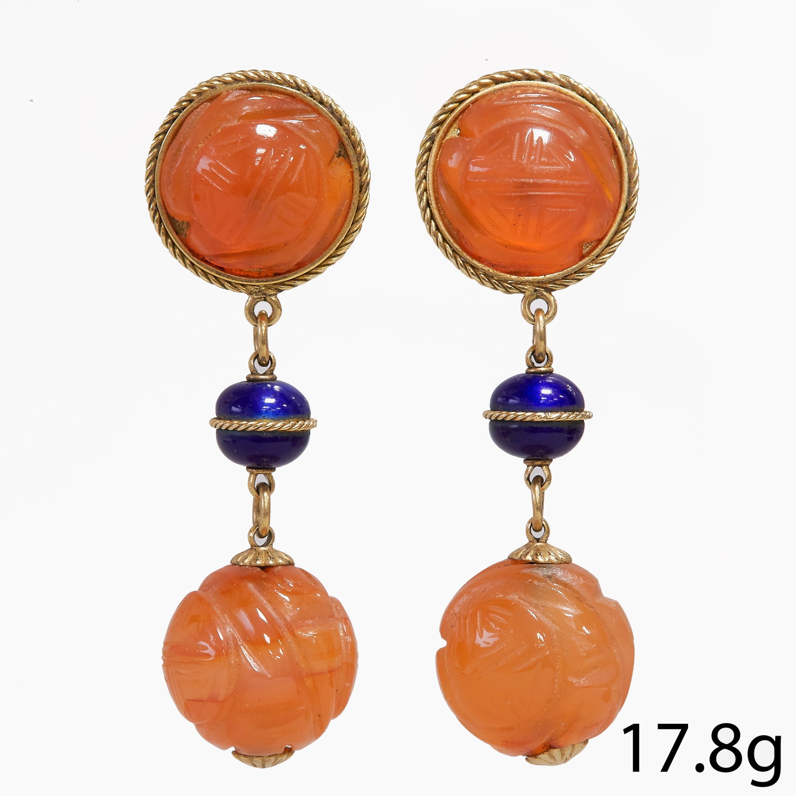 PAIR OF CARNELIAN AND ENAMEL EARRINGS (1 of 1)