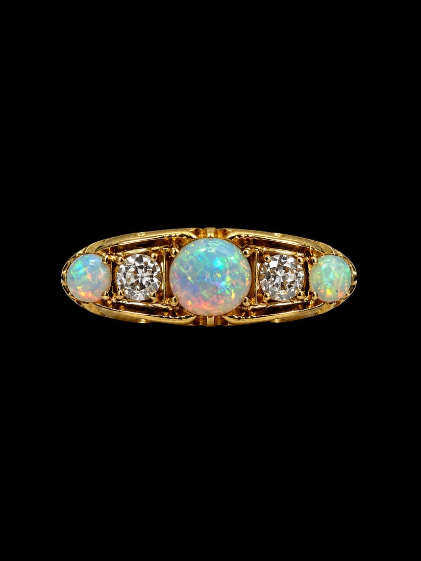 ANTIQUE OPAL AND DIAMOND 5-STONE RING (1 of 1)