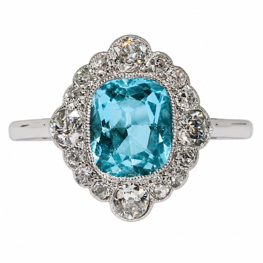 EDWARDIAN AQUAMARINE AND DIAMOND CLUSTER RING (1 of 1)