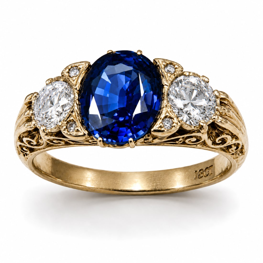 FINE SAPPHIRE AND DIAMOND 3-STONE RING (1 of 1)