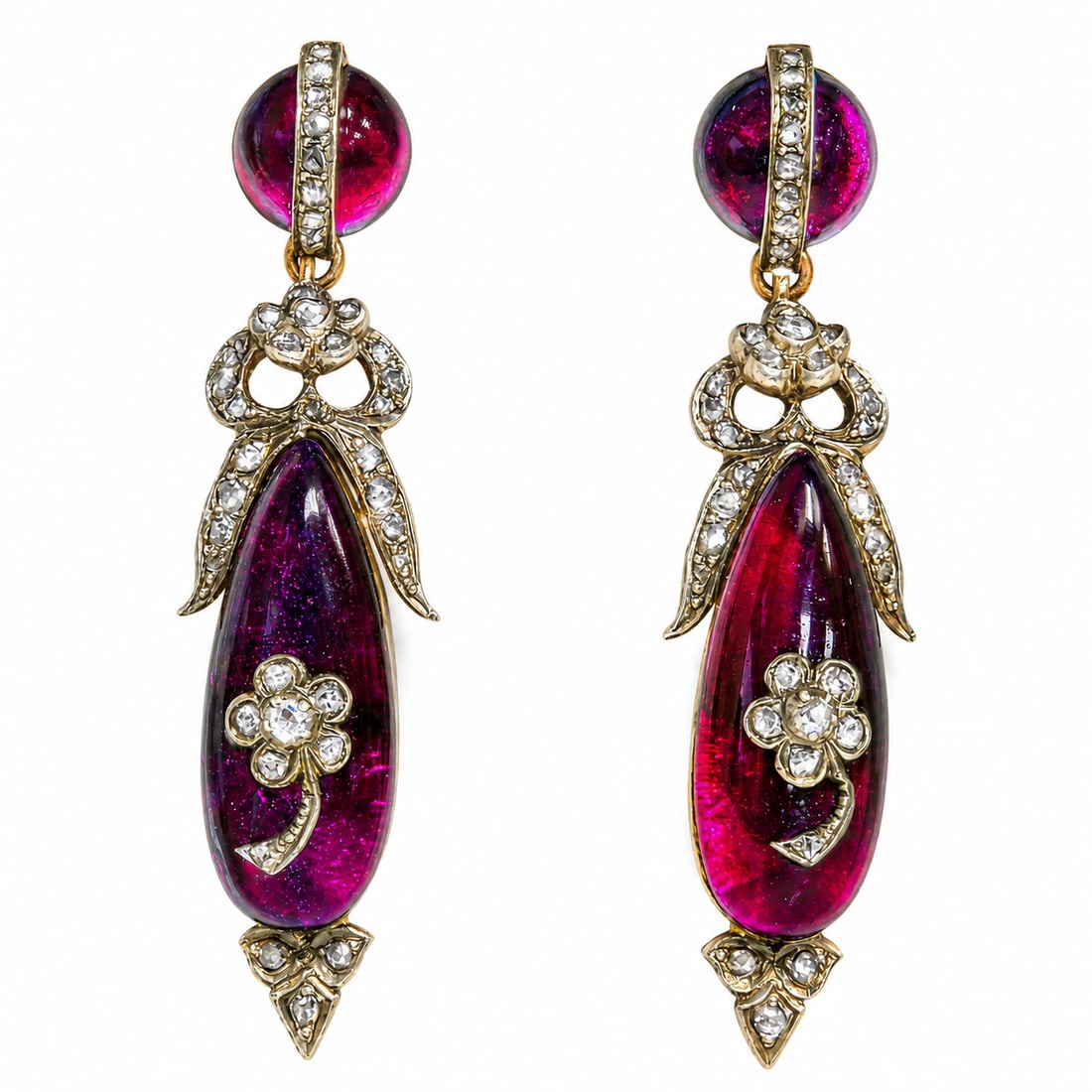 VERY FINE PAIR OF ANTIQUE DIAMOND AND GARNET DROP EARRINGS (1 of 1)
