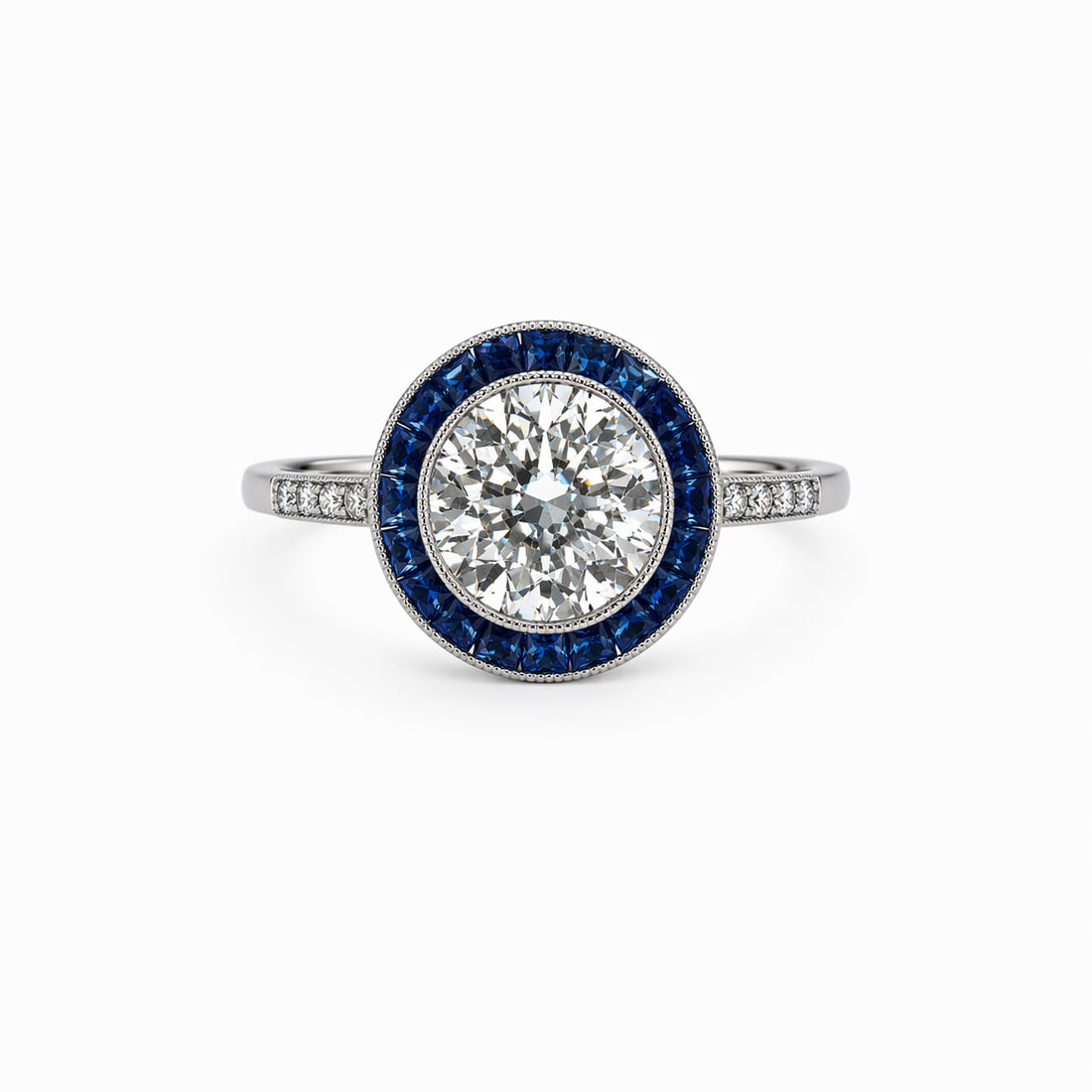 ATTRACTIVE ART-DECO DIAMOND AND SAPPHIRE CLUSTER RING (1 of 1)