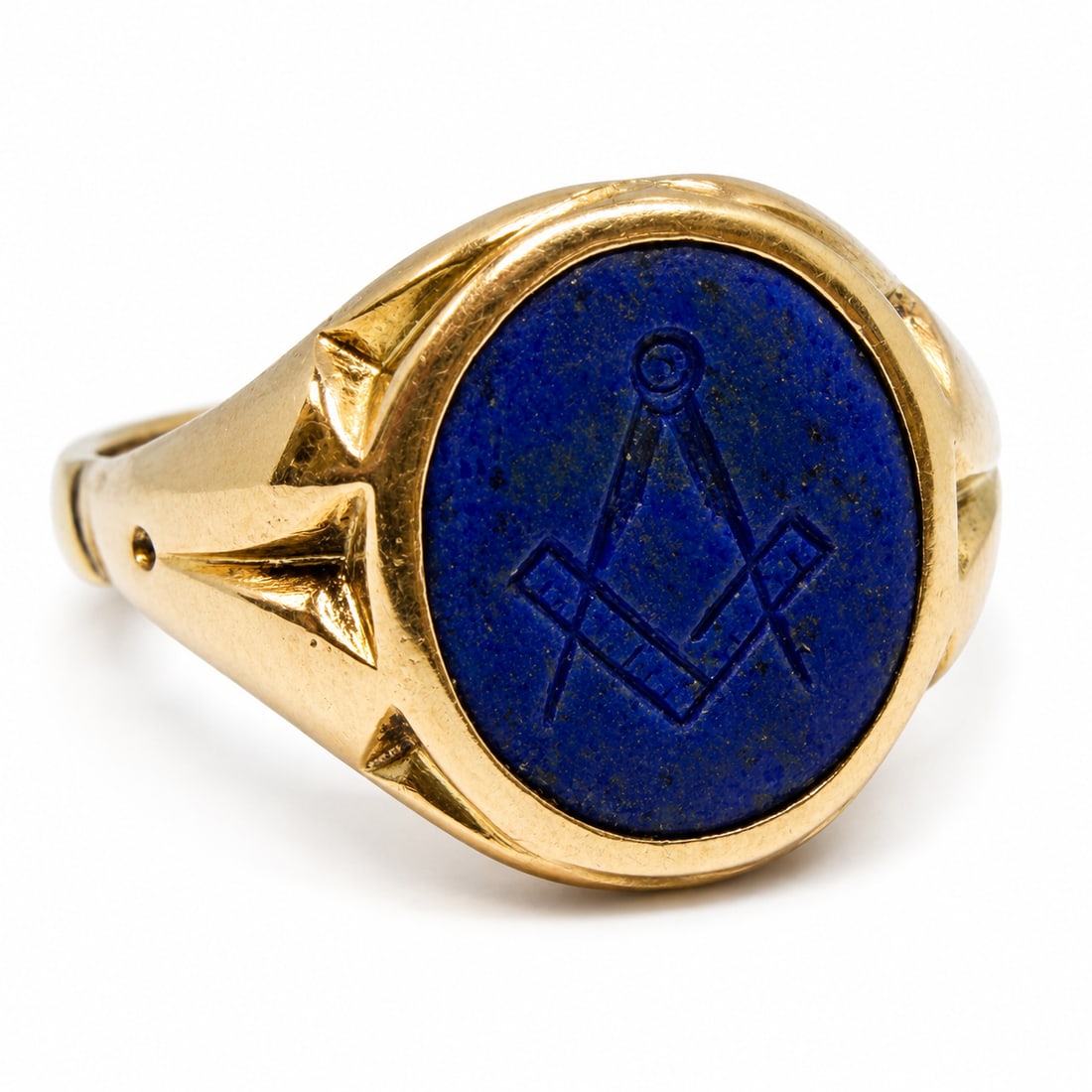 UNUSUAL LAPIS LAZULI MASONIC GOLD SIGNET RING (1 of 1)