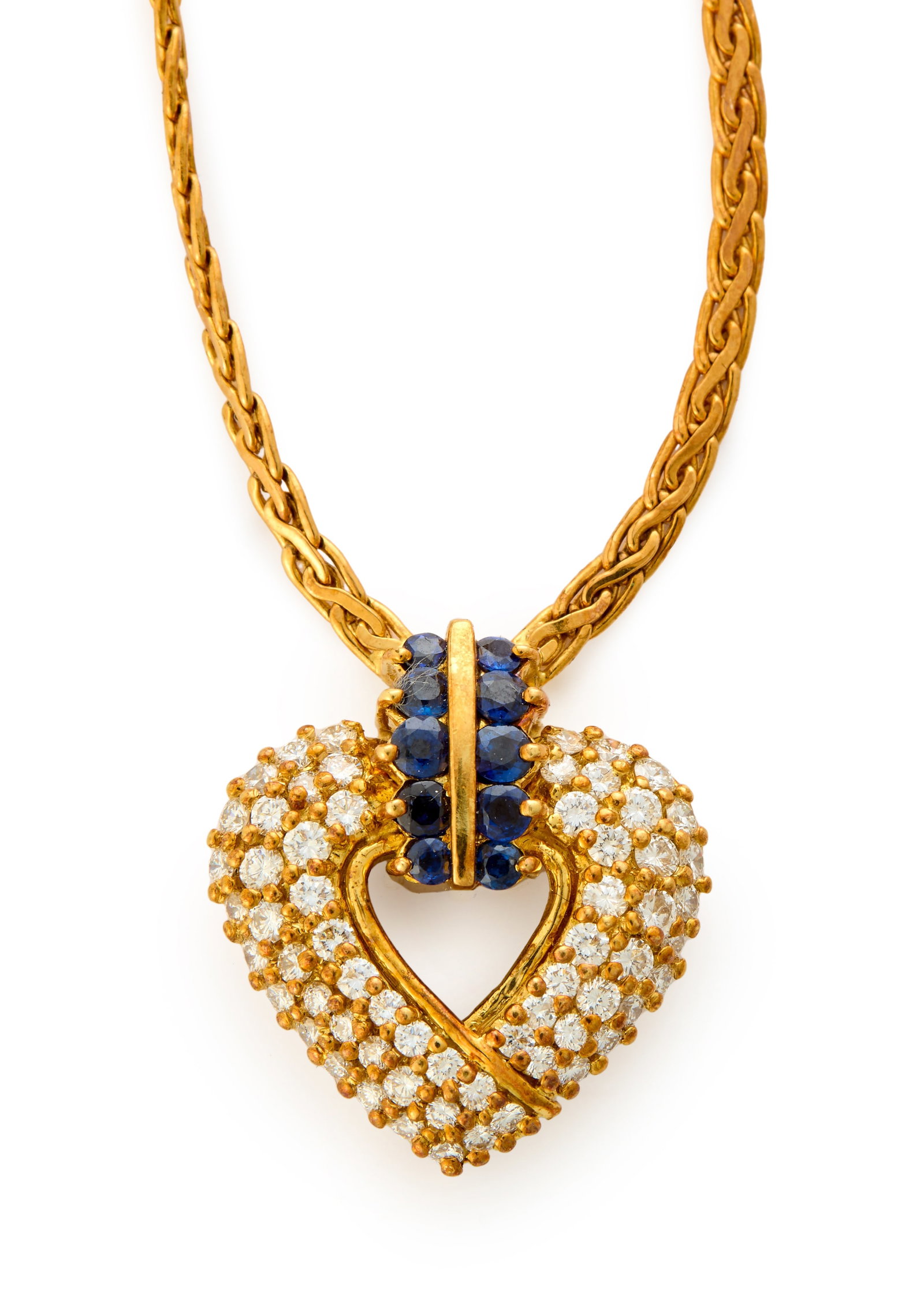 SAPPHIRE AND DIAMOND HEART PENDANT CHAIN NECKLACE (1 of 1)