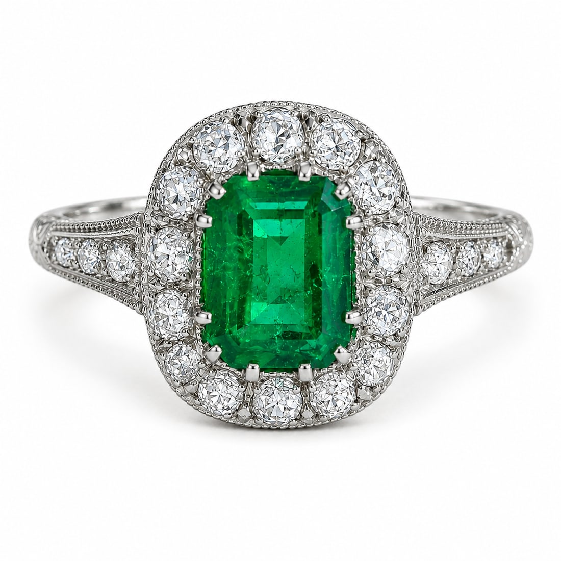 CERTIFICATED COLOMBIAN EMERALD AND DIAMOND CLUSTER RING (1 of 1)