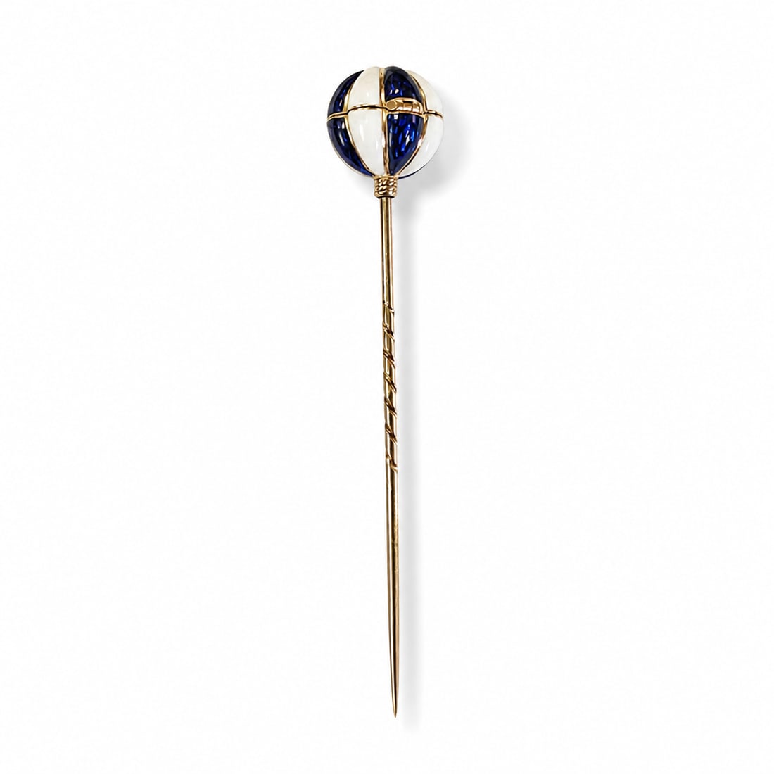 UNUSUAL BLUE AND WHITE ENAMEL OPENING BALL STICK PIN (1 of 2)