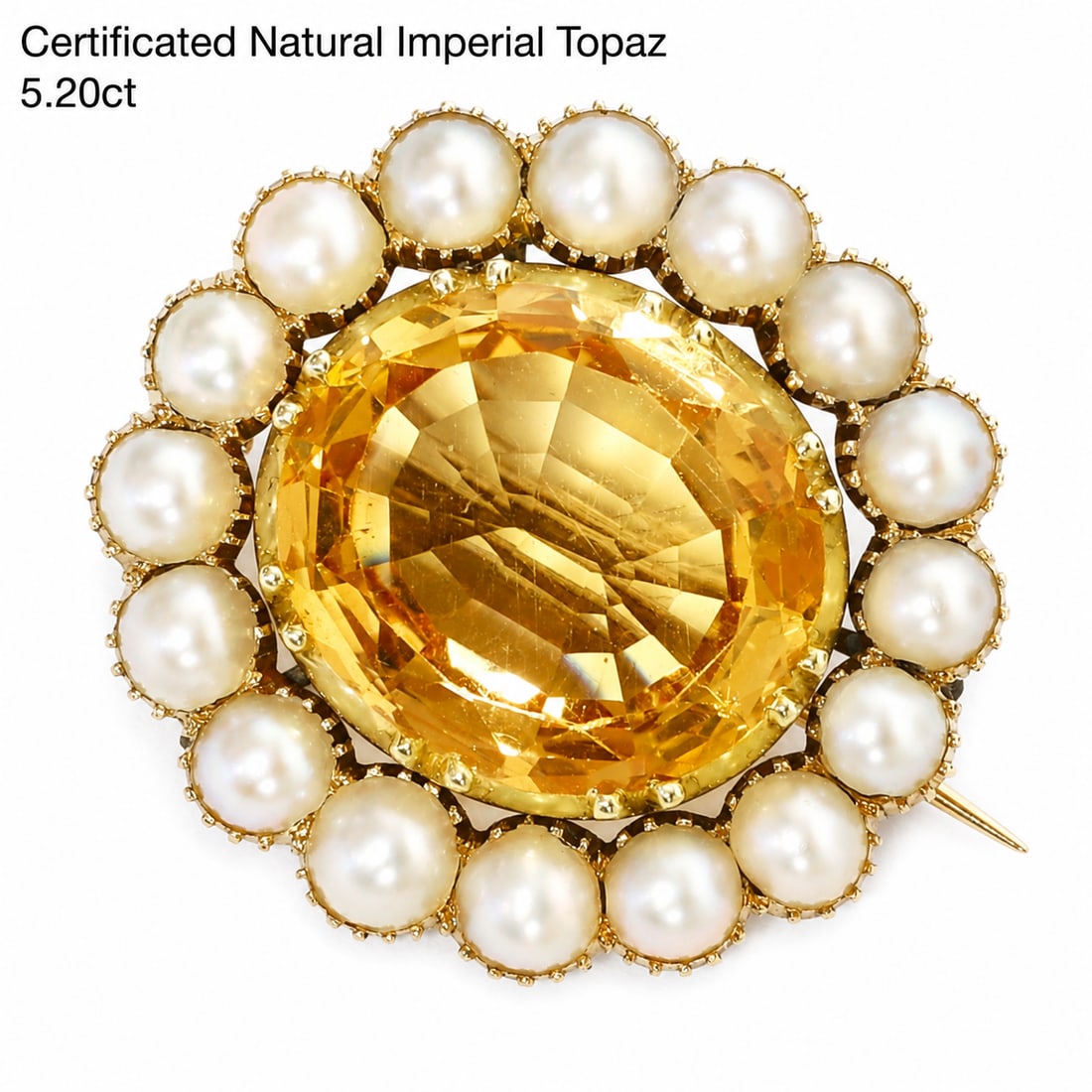 CERTIFICATED IMPERIAL TOPAZ AND PEARL BROOCH (1 of 1)