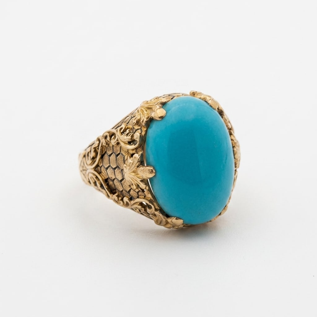 TURQUOISE AND ENAMEL SOLITAIRE RING (1 of 1)