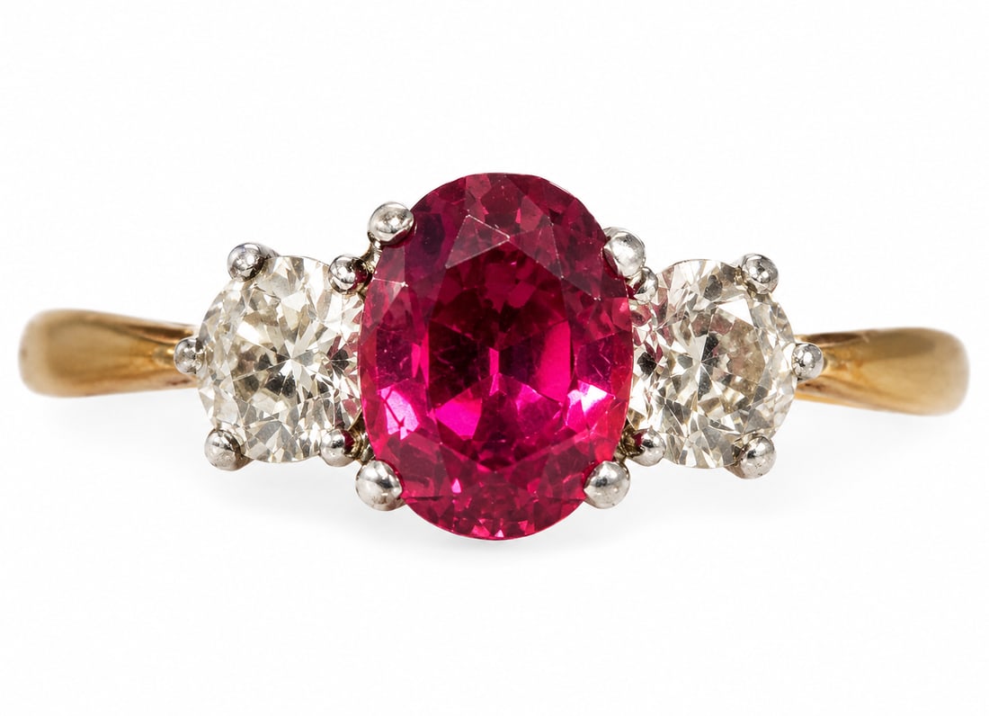 ANTIQUE RUBY AND DIAMOND THREE STONE RING (1 of 1)