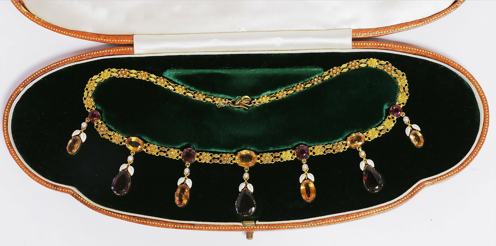 ALFRED PHILLIPS, EXQUISITE LATE 19TH CENTURY CERTIFICATED IMPERIAL TOPAZ AND GARNET ENAMEL FRINGE (1 of 3)