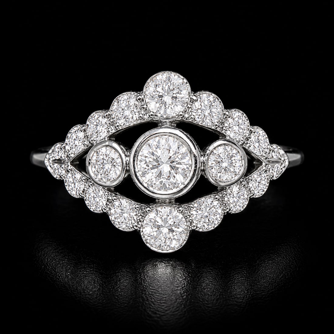 EDWARDIAN DIAMOND CLUSTER RING: EDWARDIAN DIAMOND CLUSTER RING,testing platinum.Diamonds bright and lively, totalling approx. 1 ct.Size M 1/2.
