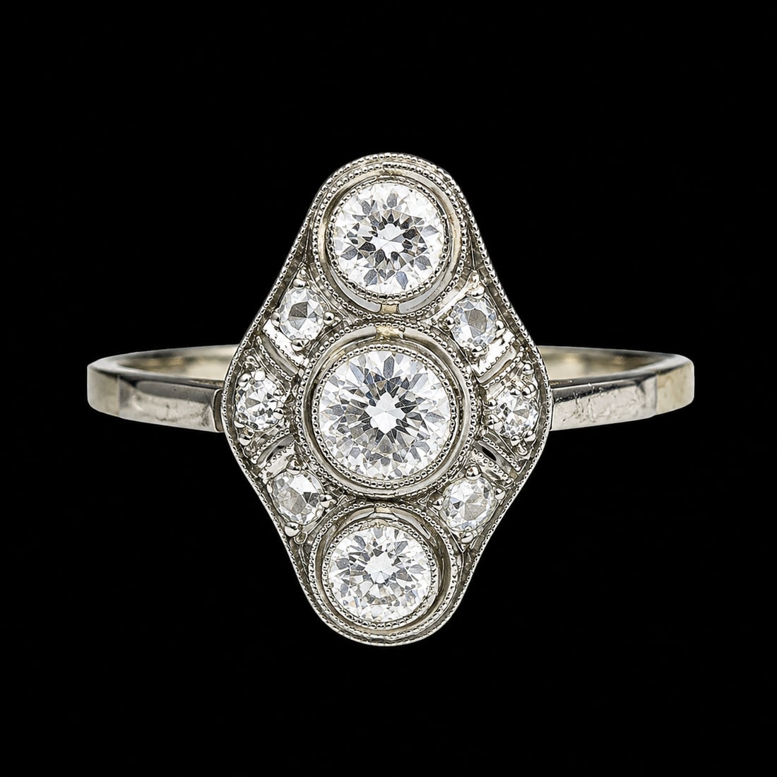 EDWARDIAN DIAMOND RING: EDWARDIAN DIAMOND RING,testing 18 ct. gold and platinum.Diamonds bright and lively.Size M.