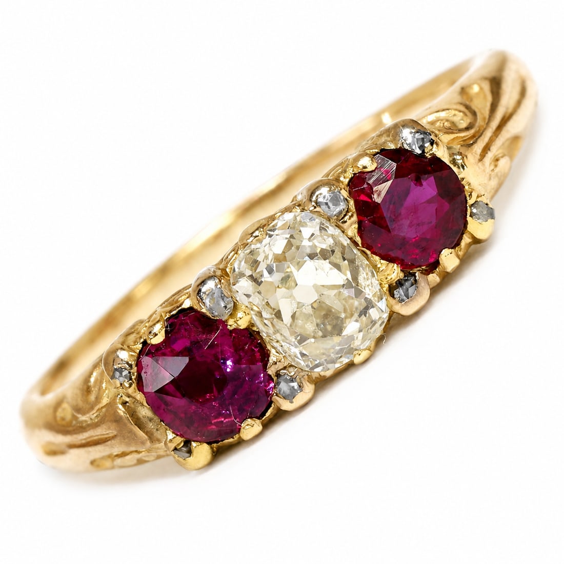 LOVELY RUBY AND DIAMOND 3-STONE RING (1 of 1)