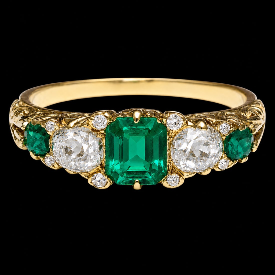EMERALD AND DIAMOND 5-STONE RING (1 of 1)
