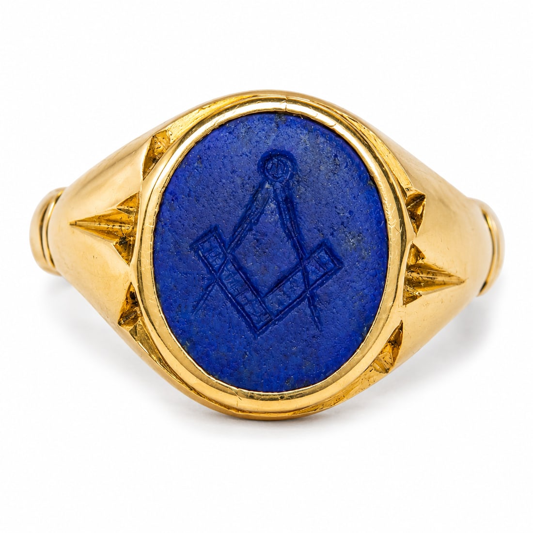 UNUSUAL LAPIS LAZULI MASONIC GOLD SIGNET RING (1 of 1)