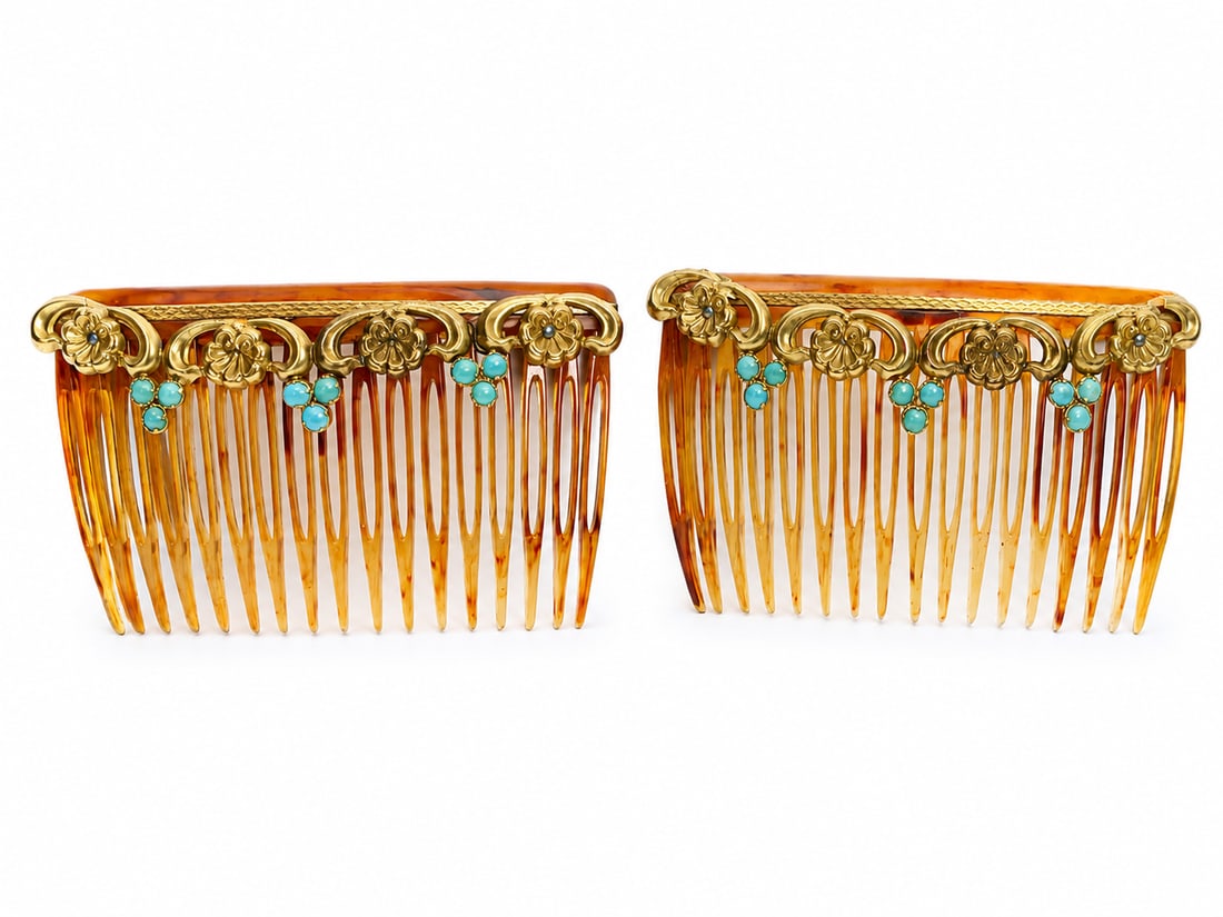 PAIR OF VICTORIAN TURQUOISE HAIR COMBS (1 of 1)