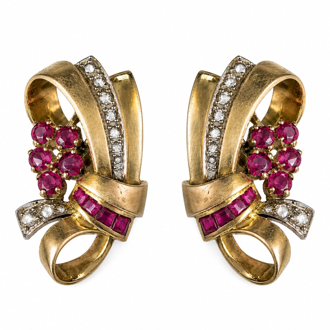 PAIR OF RUBY AND DIAMOND GOLD EARRINGS (1 of 1)