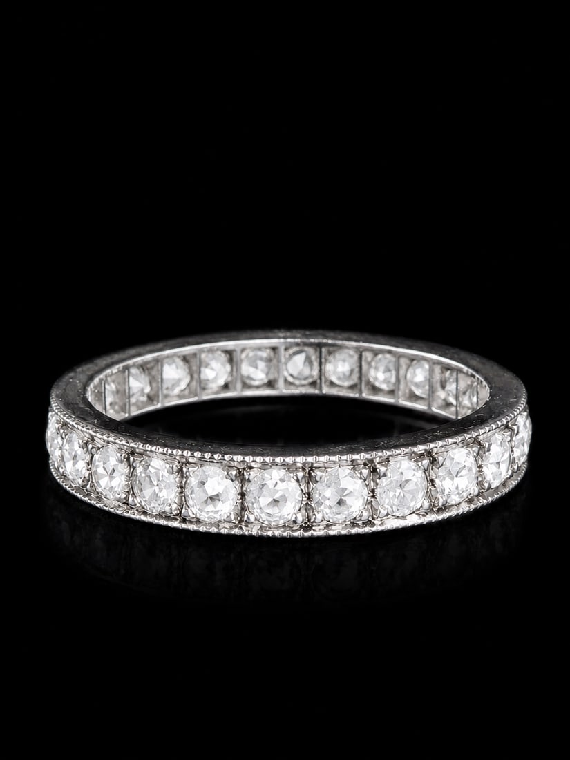 EDWARDIAN DIAMOND FULL ETERNITY RING: EDWARDIAN DIAMOND FULL ETERNITY RING,4,3 grams, testing platinum.Bright and lively diamonds.Size R.