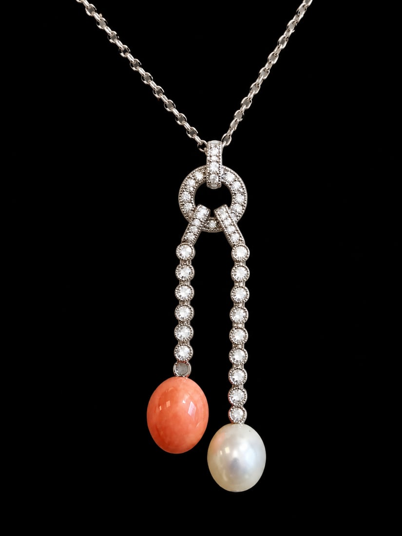 EDWARDIAN CONCH PEARL AND PEARL NEGLIGE PENDANT NECKLACE (1 of 1)