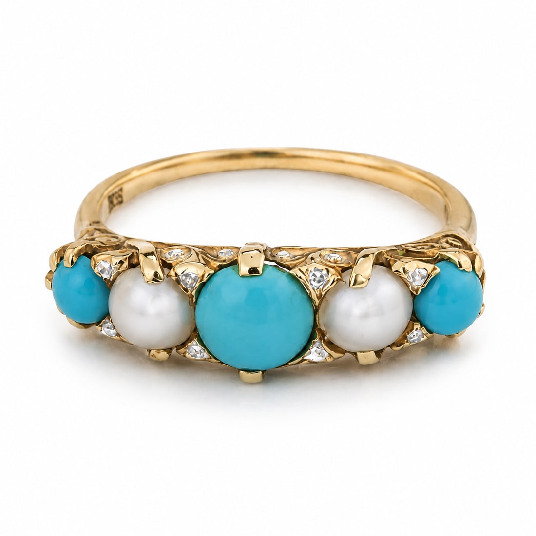 ANTIQUE PEARL TURQUOISE AND DIAMOND RING (1 of 1)
