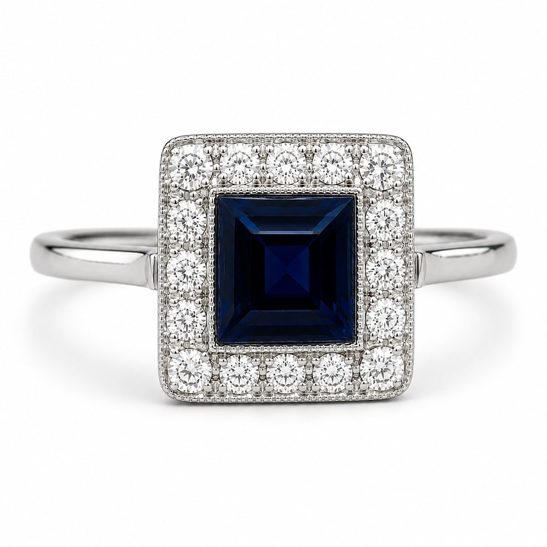 ART-DECO SAPPHIRE AND DIAMOND CLUSTER RING: ART-DECO SAPPHIRE AND DIAMOND CLUSTER RING,testing 18 ct. gold.Bright and lively diamonds.Size O.
