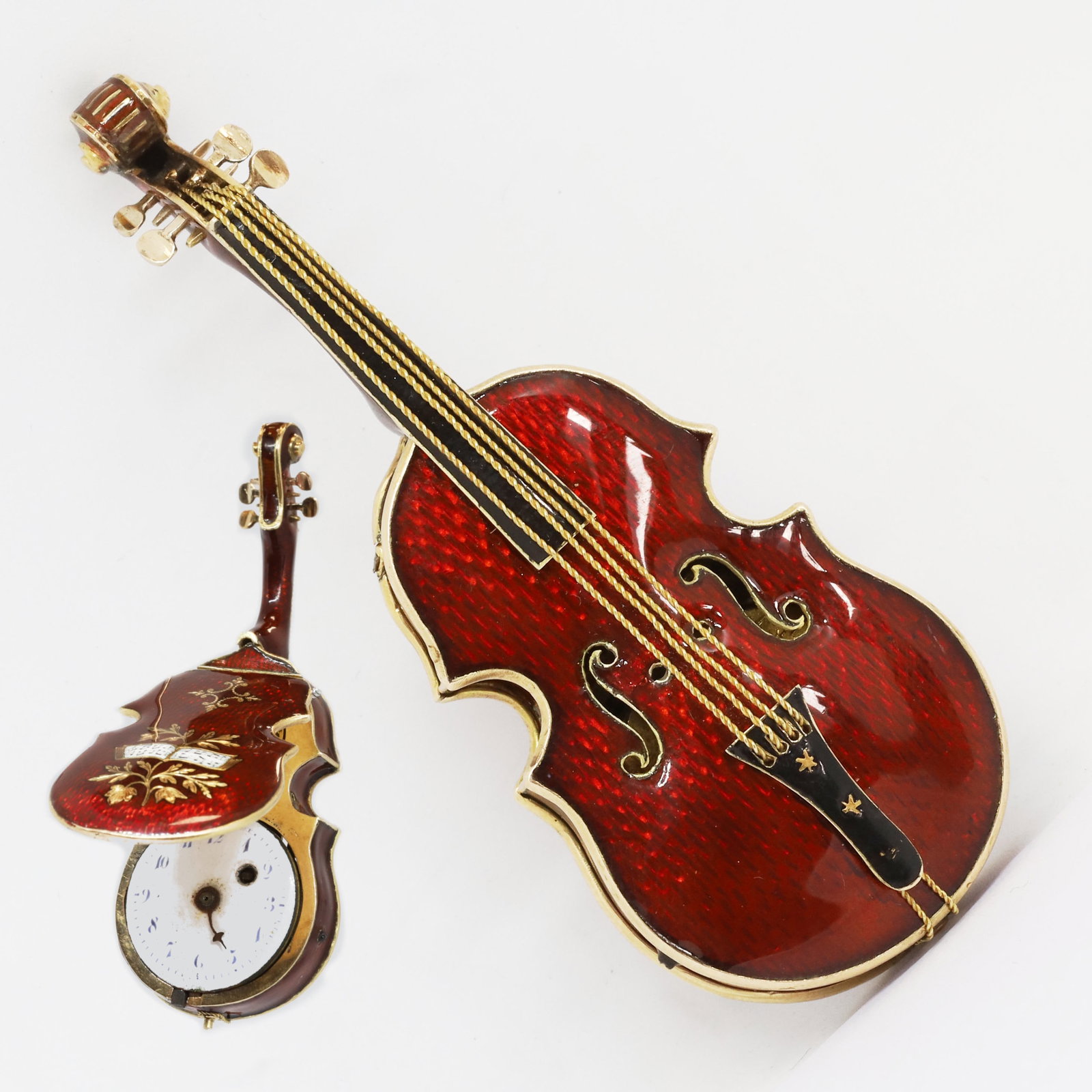 RARE AND UNUSUAL ANTIQUE AUSTRIAN ENAMEL VIOLIN HIDDEN WATCH AND VINAIGRETTE (1 of 2)