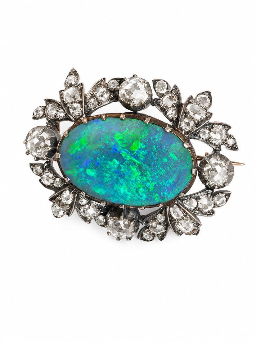 ANTIQUE BLACKOPAL AND DIAMOND BROOCH (1 of 1)