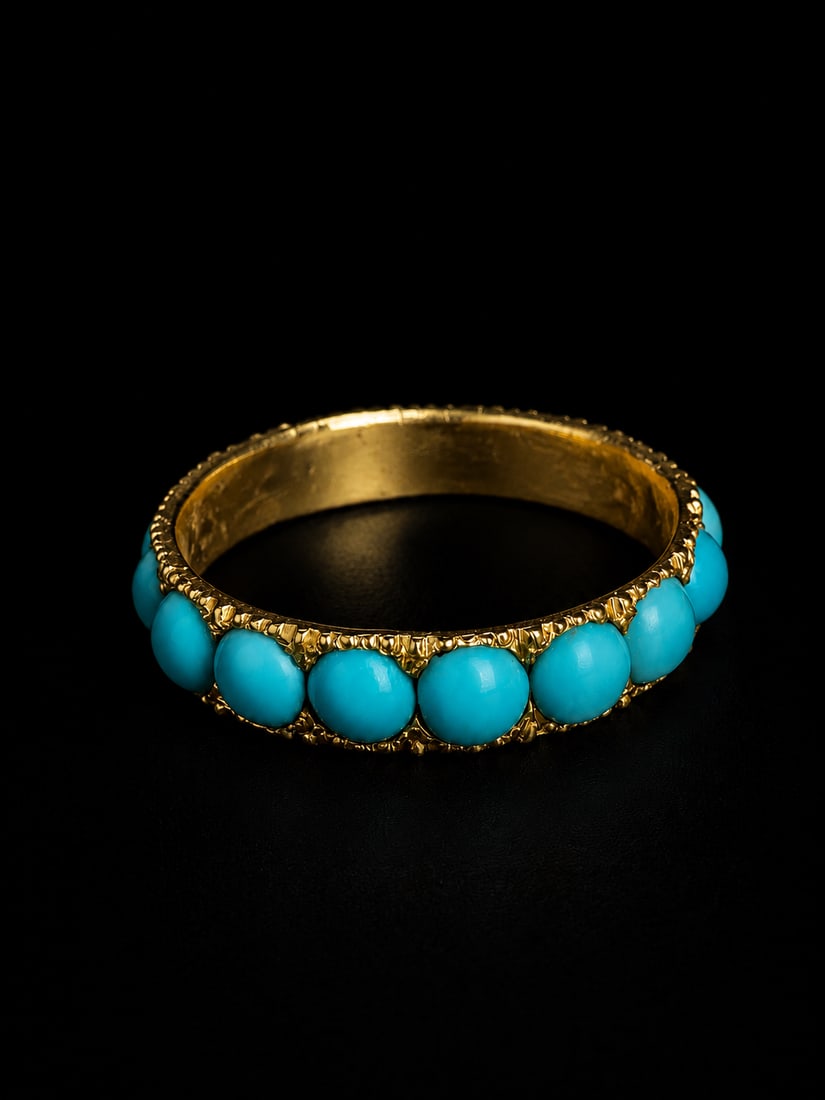 ANTIQUE TURQUOISE FULL ETERNITY GOLD RING: ANTIQUE TURQUOISE FULL ETERNITY GOLD RING,Lovely turquoise.Size N.