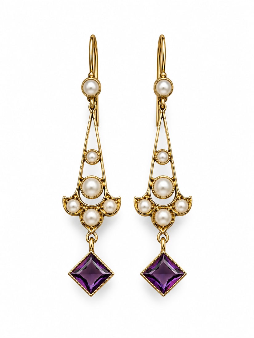 PAIR OF SWEET VICTORIAN GARNET AND PEARL EARRINGS (1 of 1)