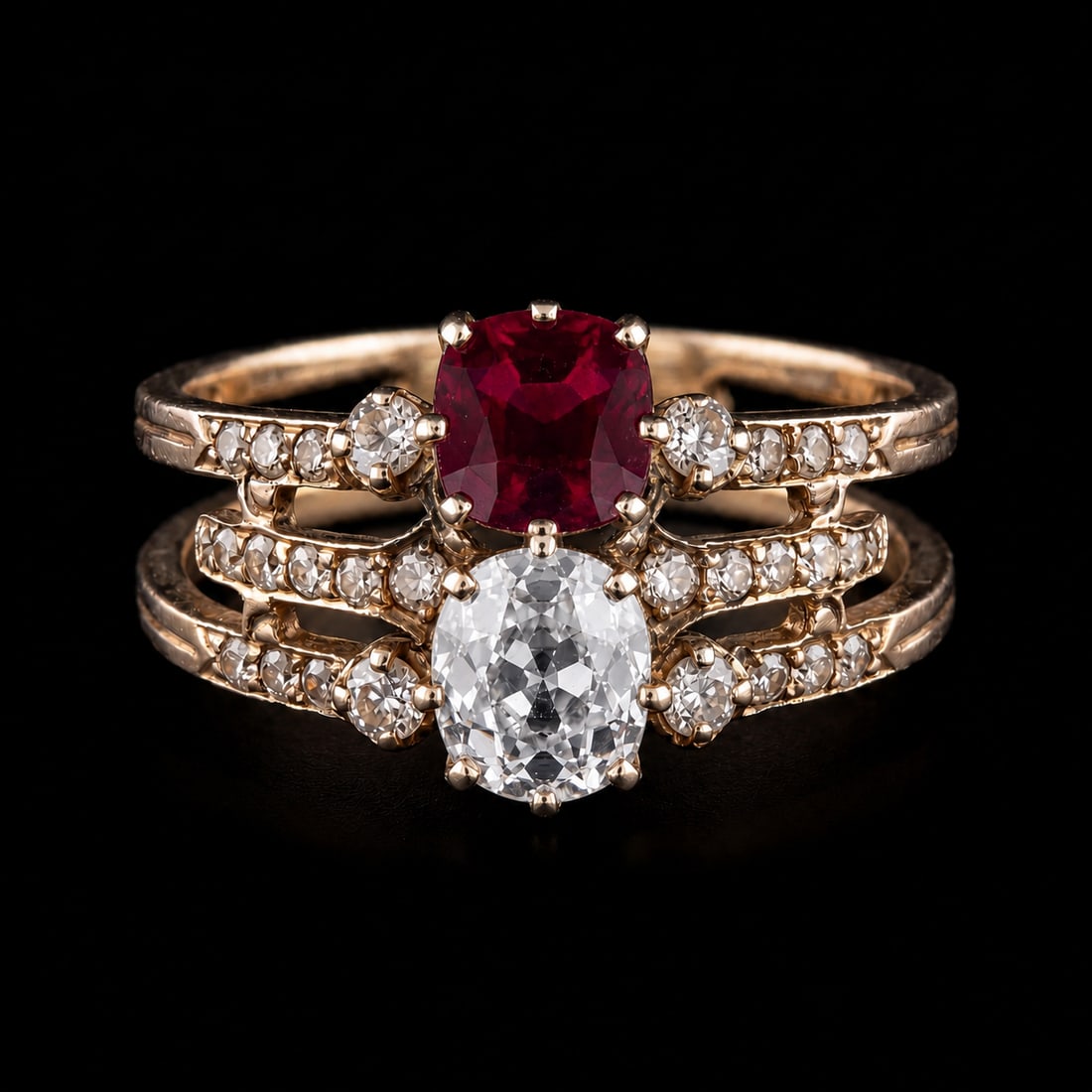 RUBY AND DIAMOND RING: RUBY AND DIAMOND RING,4,1 grams, testing high carat gold.Rich and vibrant ruby.Diamonds bright and lively.Size Q 1/2.