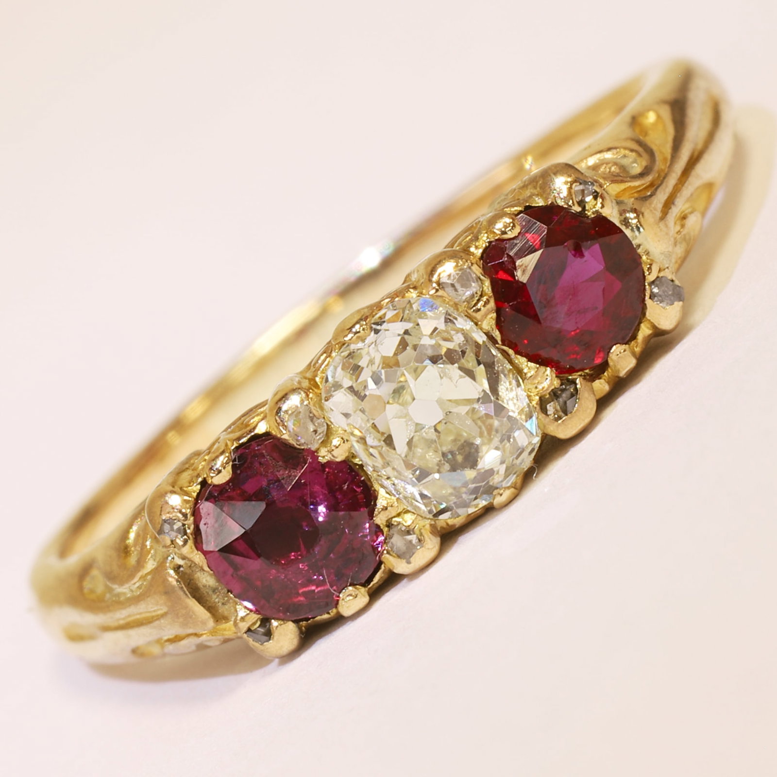 LOVELY RUBY AND DIAMOND 3-STONE RING (1 of 1)