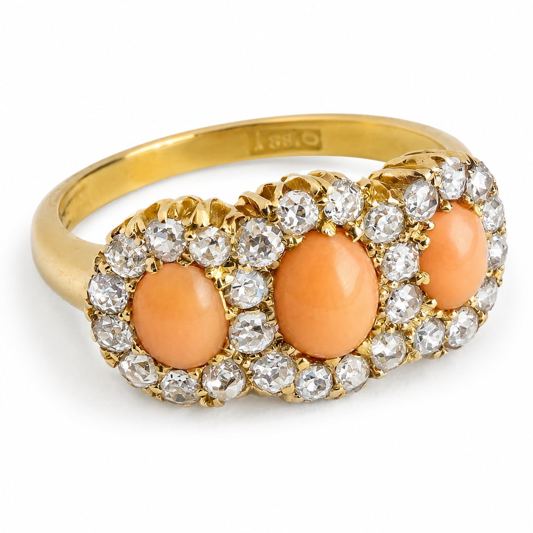 CORAL AND DIAMOND TRIPLE CLUSTER RING (1 of 1)
