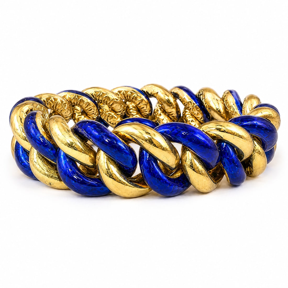 ELEGANT ENAMEL GOLD BRACELET: ELEGANT ENAMEL GOLD BRACELET 90.1 grams, 18 ct. goldenamel in great condition fine craftsmanship L 21 cm