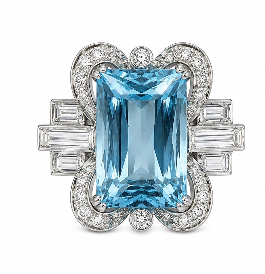 AQUAMARINE AND DIAMOND RING (1 of 1)